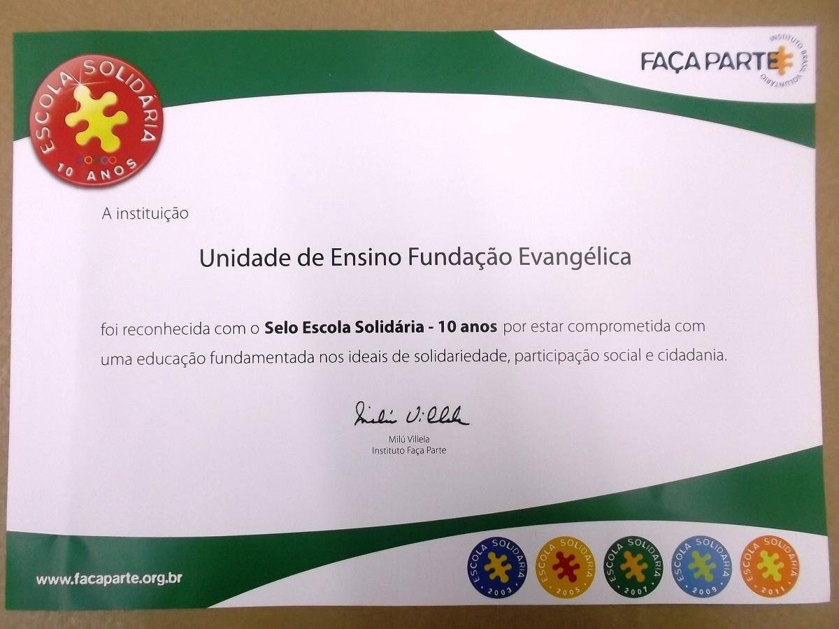 IENH recebe Selo Escola Solidária